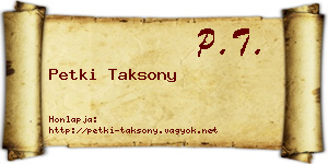 Petki Taksony névjegykártya
